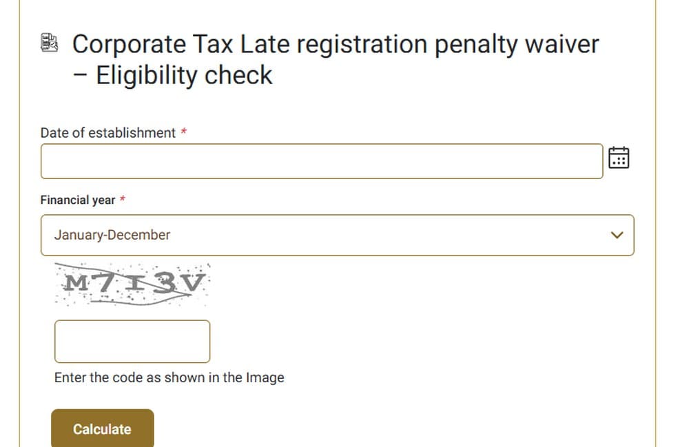 FTA corporate tax late registration penalty waiver eligibility check