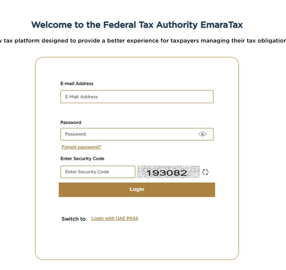 EmaraTax email and password login
