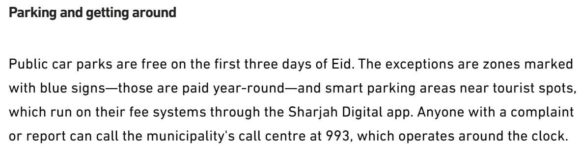 Sharjah City Municipality official announcement of free parking for Eid Al Adha 2026