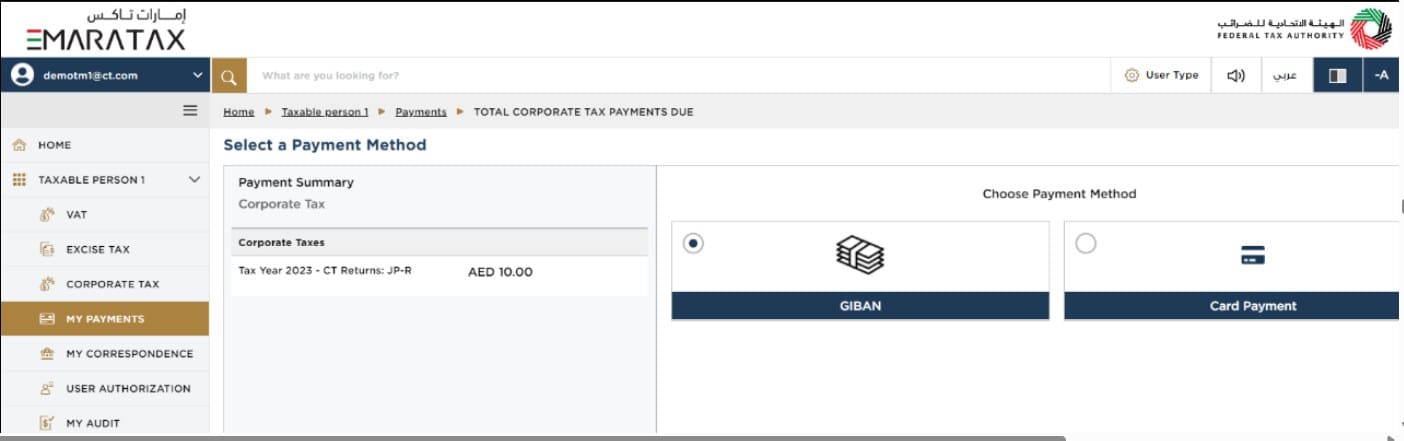 Select a Payment Method in EmaraTax