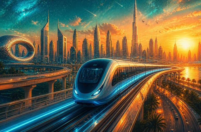 Dubai Metro Blue Line route map and station locations