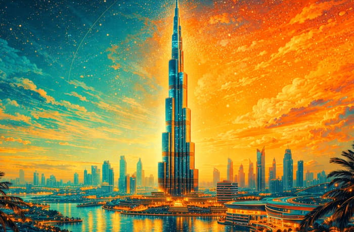 Burj Khalifa skyscraper towering over Downtown Dubai
