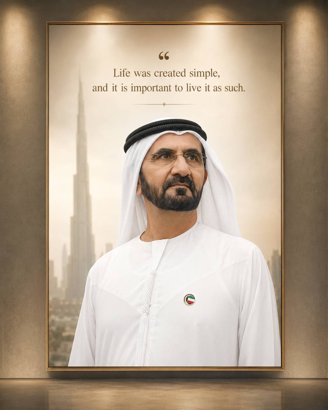 Sheikh Mohammed bin Rashid Al Maktoum quotes image in 4:5 portrait featuring the quote Life was created simple