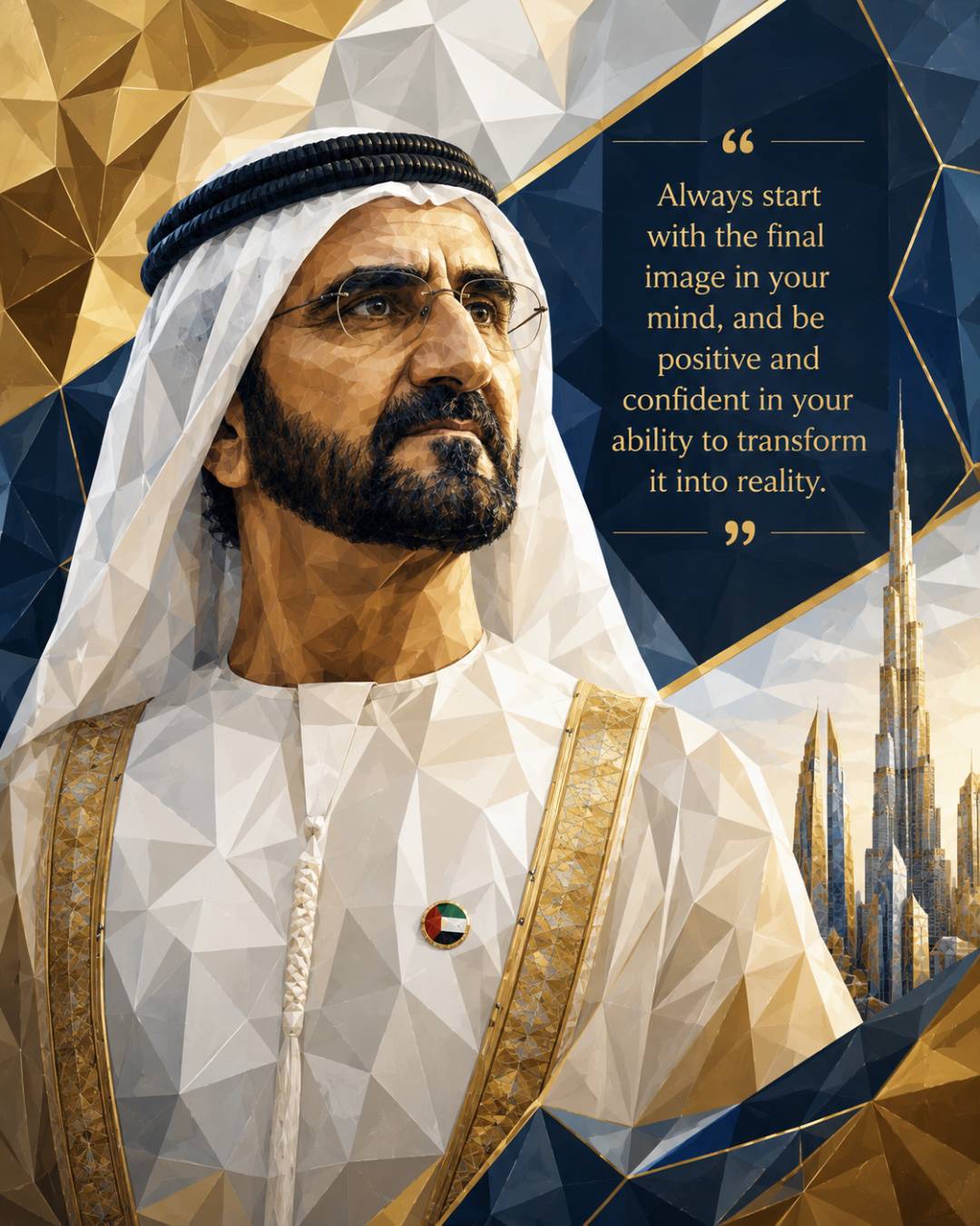 Sheikh Mohammed bin Rashid Al Maktoum quotes image in 4:5 portrait featuring the quote Always start with the final image in your mind