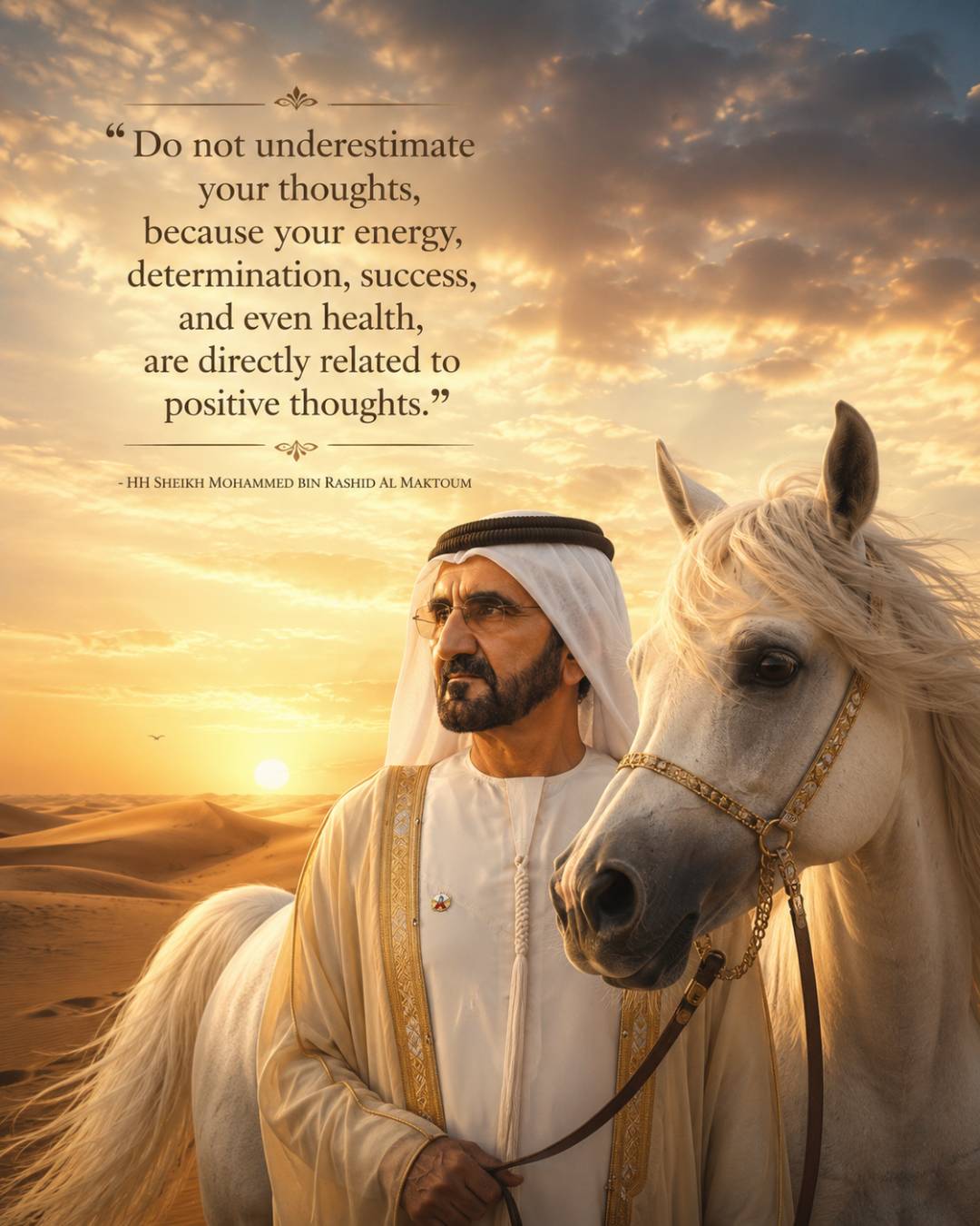 Sheikh Mohammed bin Rashid Al Maktoum quotes image in 4:5 portrait featuring the quote Do not underestimate your thoughts