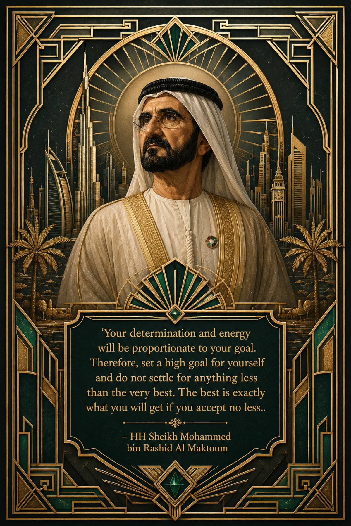 Sheikh Mohammed bin Rashid Al Maktoum quotes image in 2:3 portrait featuring the quote set a high goal for yourself